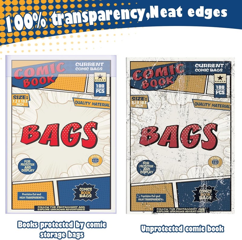 Leffis 200 Count Comic Book Bags, Current Size Comic Bags 7.2 X 10.5 inch Transparent Acid-Free and Reusable Comic Book Sleeves for Regular Comics - Image 4